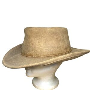 Minnetonka Vintage Tan Suede Cowboy Hat Distressed Rawhide Leather XL Western